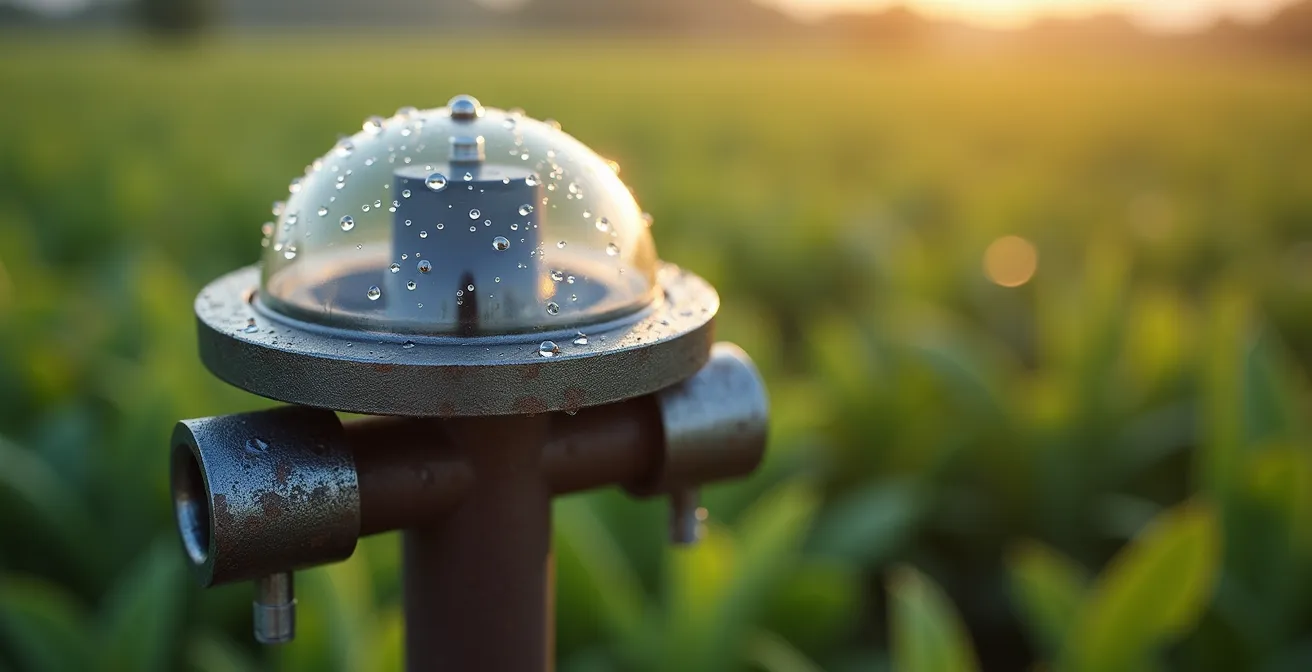 Detalle macro de sistema de agricultura de precisión con GPS y pantalla ISOBUS en tractor moderno